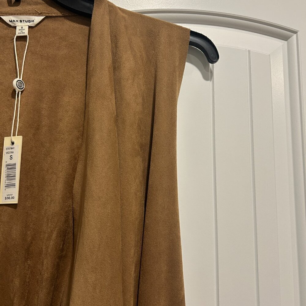 Max Studio Carmel Vicuna Faux Suede Open Front Sleeveless Vest Women’s Size S - Picture 6 of 13